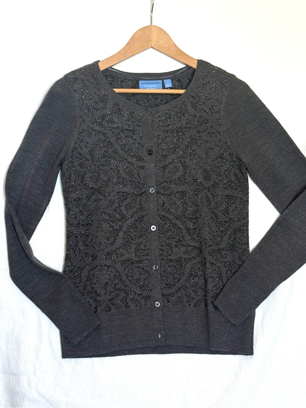 Simply Vera Vera Wang Charcoal Gray Embellished Cardigan – Size S